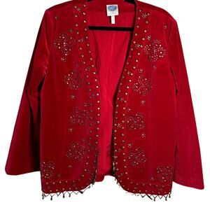 Vintage Deadstock 70s Red Velvet Embellished Cowgirl Jacket - Size L